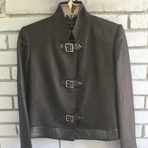 Anne Klein Military Design Jacket short style with Vegan Leather Trim. SZ 2 NWOT